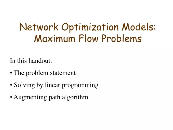 network optimization models maximum flow problems