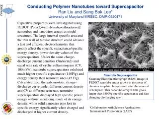 Conducting Polymer Nanotubes toward Supercapacitor Ran Liu and Sang Bok Lee* University of Maryland MRSEC, DMR-0520471