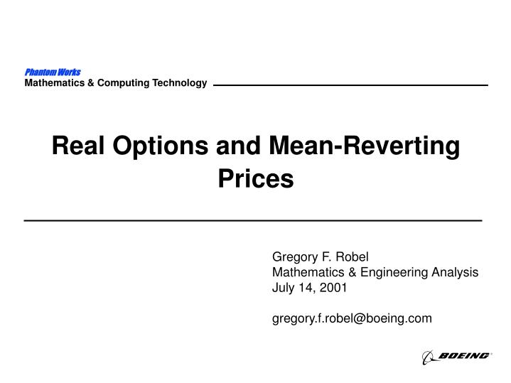 real options and mean reverting prices