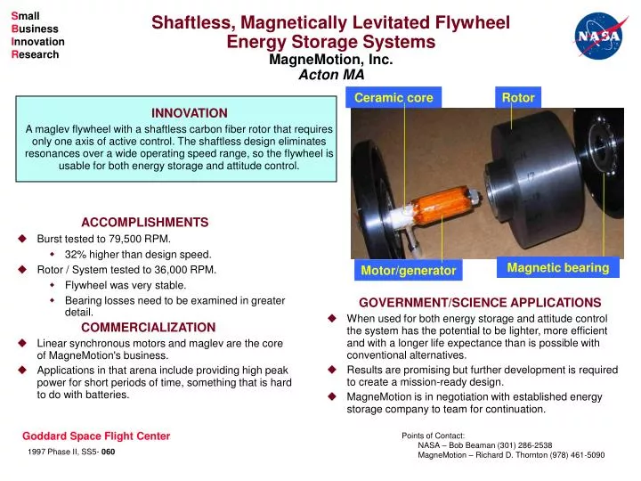 shaftless magnetically levitated flywheel energy storage systems magnemotion inc acton ma