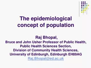 The epidemiological concept of population: objectives