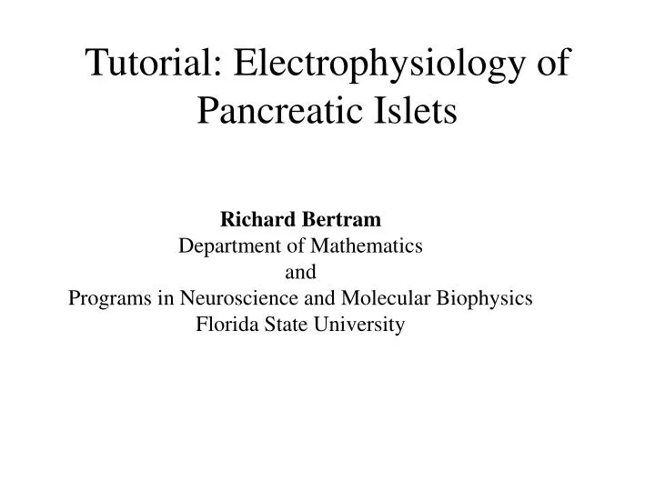 tutorial electrophysiology of pancreatic islets