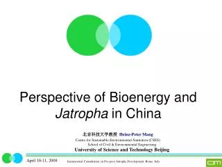 Perspective of Bioenergy and Jatropha in China