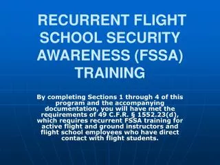 RECURRENT FLIGHT SCHOOL SECURITY AWARENESS (FSSA) TRAINING