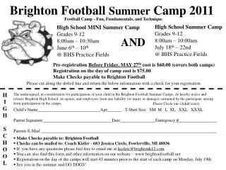 Pre-registration Before Friday, MAY 27 th cost is $60.00 (covers both camps) Registration on the day of camp cost is $