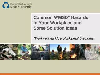Common WMSD* Hazards in Your Workplace and Some Solution Ideas