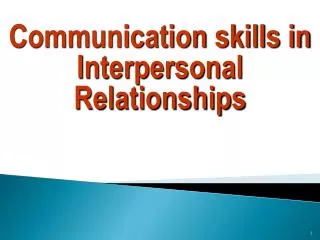 Communication skills in Interpersonal Relationships