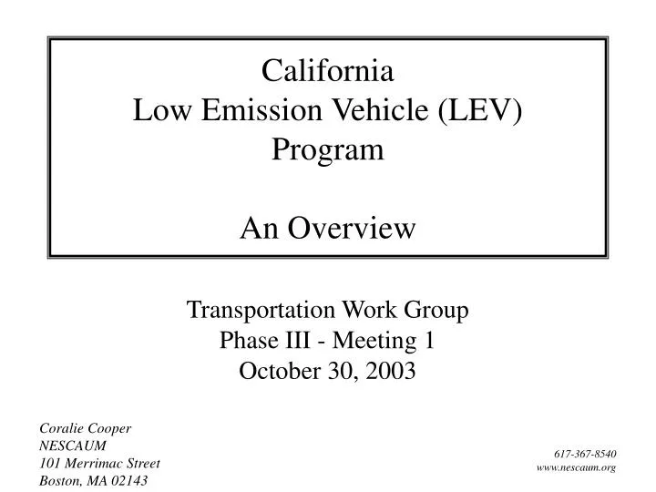 california low emission vehicle lev program an overview