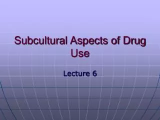 Subcultural Aspects of Drug Use