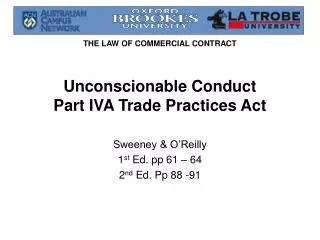 Unconscionable Conduct Part IVA Trade Practices Act