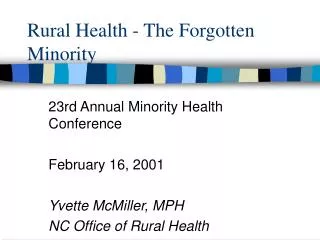 Rural Health - The Forgotten Minority