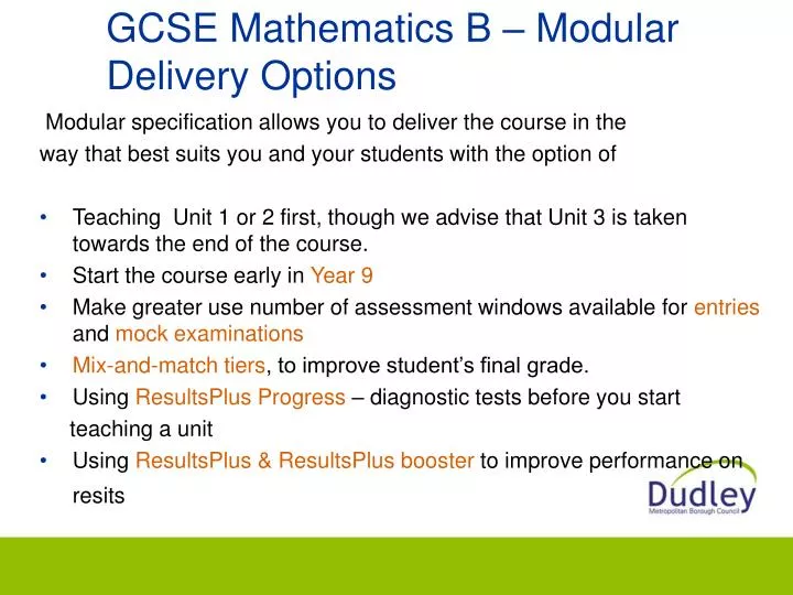 gcse mathematics b modular delivery options