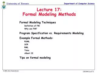 Lecture 17: Formal Modeling Methods