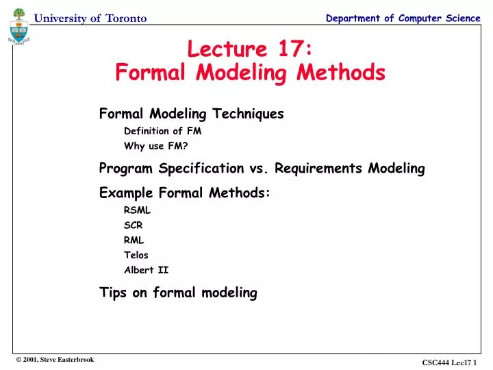lecture 17 formal modeling methods