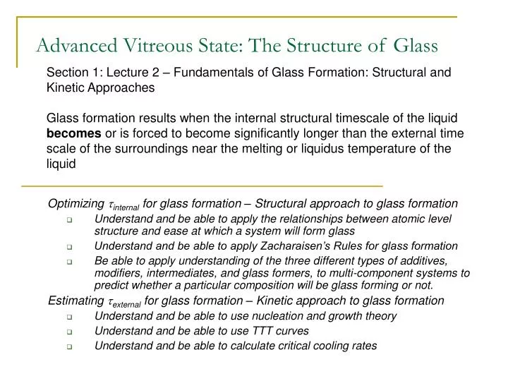 advanced vitreous state the structure of glass
