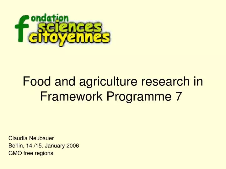 food and agriculture research in framework programme 7