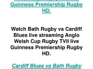 Watch Bath Rugby vs Cardiff Blues live streaming Anglo Welsh