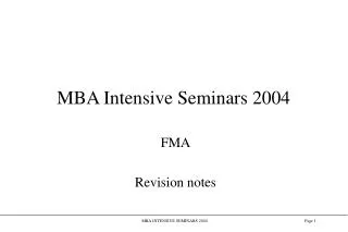MBA Intensive Seminars 2004