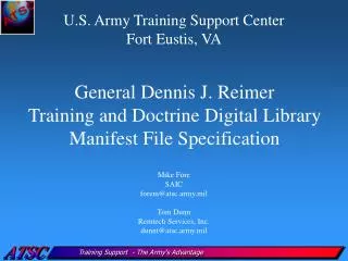General Dennis J. Reimer Training and Doctrine Digital Library Manifest File Specification