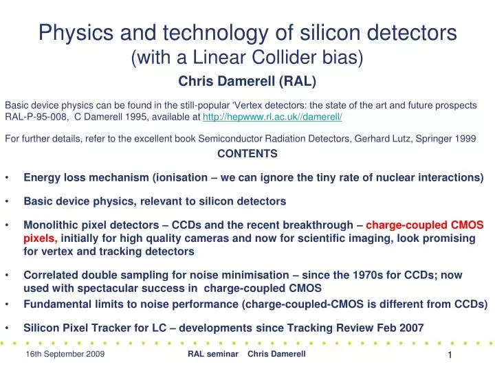 physics and technology of silicon detectors with a linear collider bias