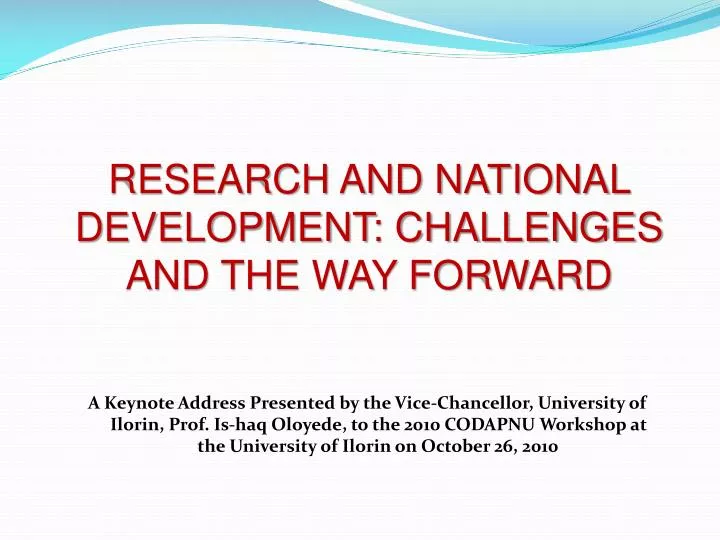 research and national development challenges and the way forward