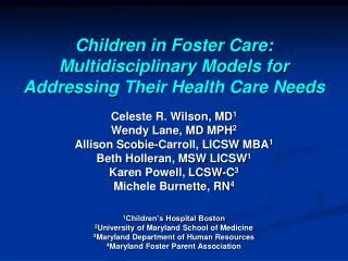 Children in Foster Care: Multidisciplinary Models for Addressing Their Health Care Needs