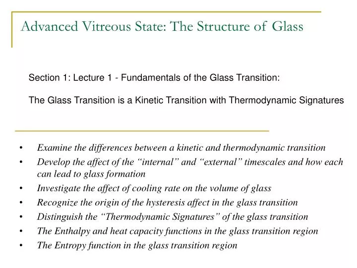 advanced vitreous state the structure of glass