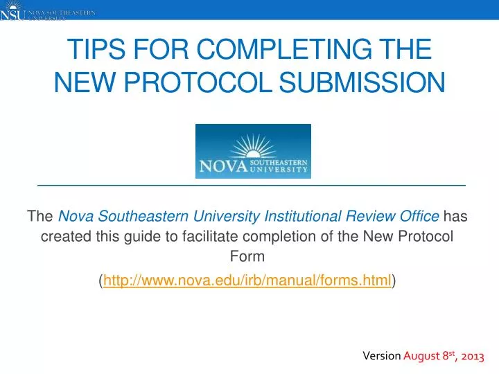 tips for completing the new protocol submission