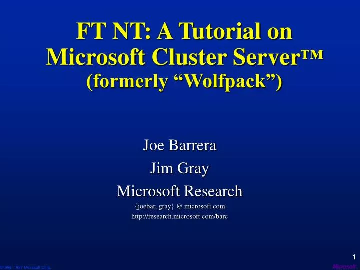 ft nt a tutorial on microsoft cluster server formerly wolfpack