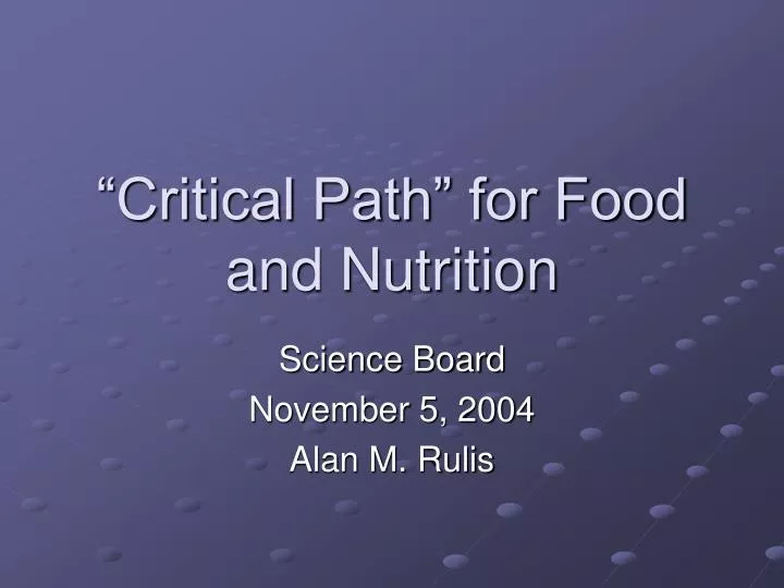 critical path for food and nutrition