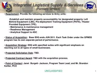 Integrated Logistics Supply &amp; Services (Formerly GPMSS)