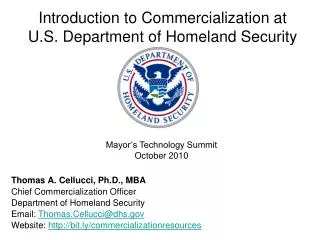 Introduction to Commercialization at U.S. Department of Homeland Security