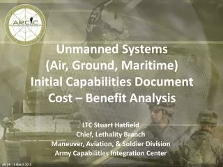 Unmanned Systems (Air, Ground, Maritime) Initial Capabilities Document Cost – Benefit Analysis
