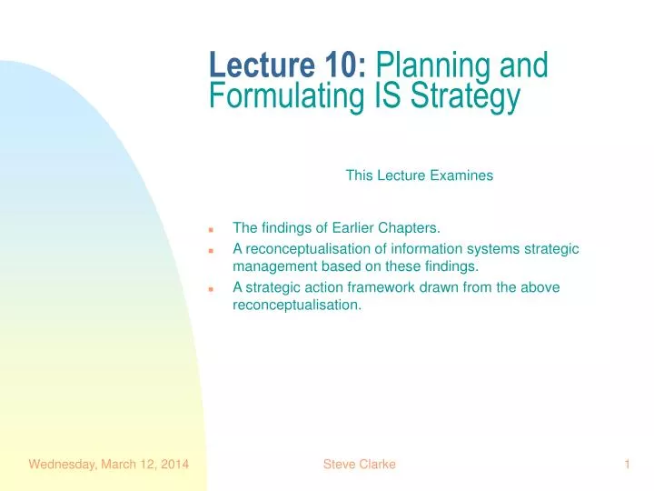 lecture 10 planning and formulating is strategy