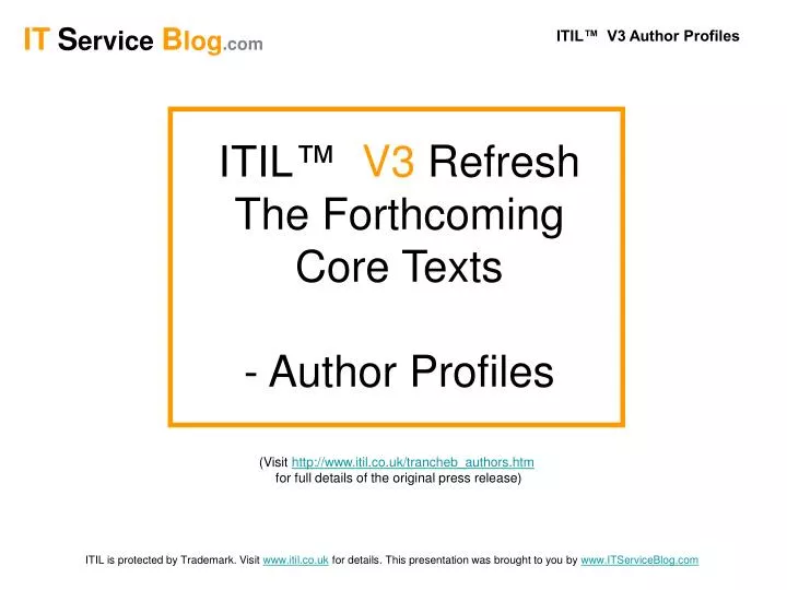 itil v3 refresh the forthcoming core texts author profiles