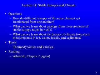Lecture 14: Stable Isotopes and Climate