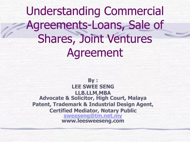 understanding commercial agreements loans sale of shares joint ventures agreement