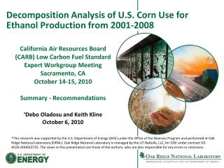 Decomposition Analysis of U.S. Corn Use for Ethanol Production from 2001-2008