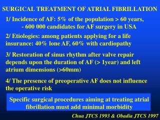 1/ Incidence of AF: 5% of the population &gt; 60 years, 		- 600 000 candidates for AF surgery in USA