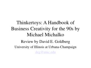 Thinkertoys: A Handbook of Business Creativity for the 90s by Michael Michalko