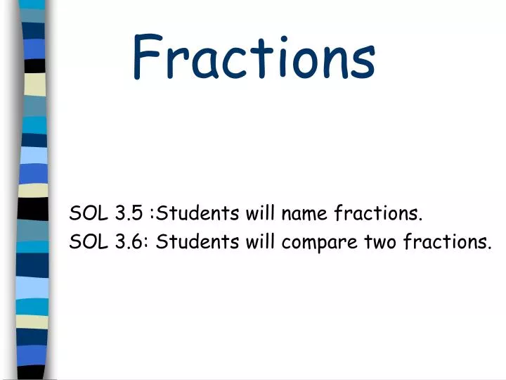 sol 3 5 students will name fractions sol 3 6 students will compare two fractions