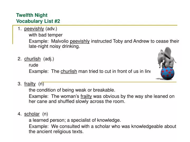 twelfth night vocabulary list 2
