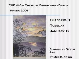 CHE 448 – Chemical Engineering Design
