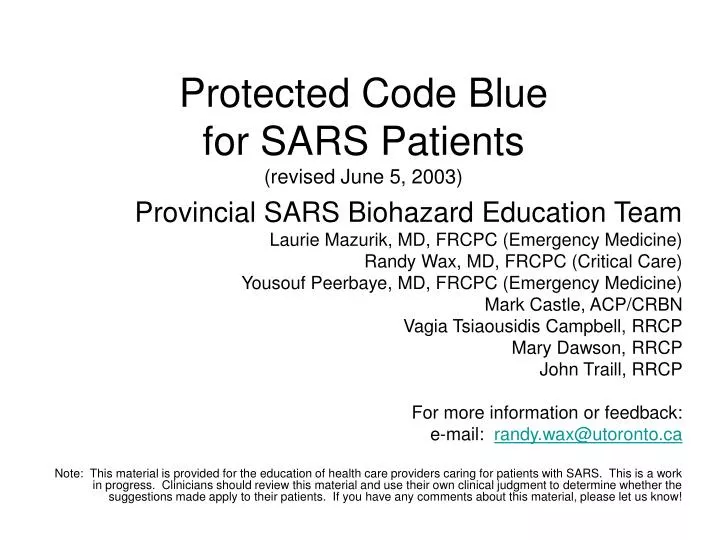 protected code blue for sars patients revised june 5 2003