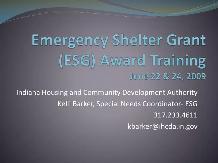 emergency shelter grant esg award training june 22 24 2009