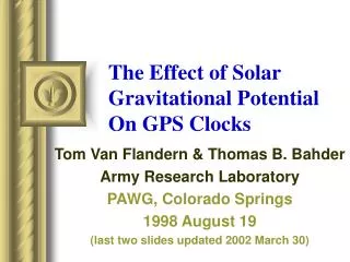 The Effect of Solar Gravitational Potential On GPS Clocks