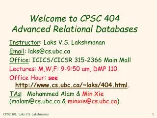 Welcome to CPSC 404 Advanced Relational Databases