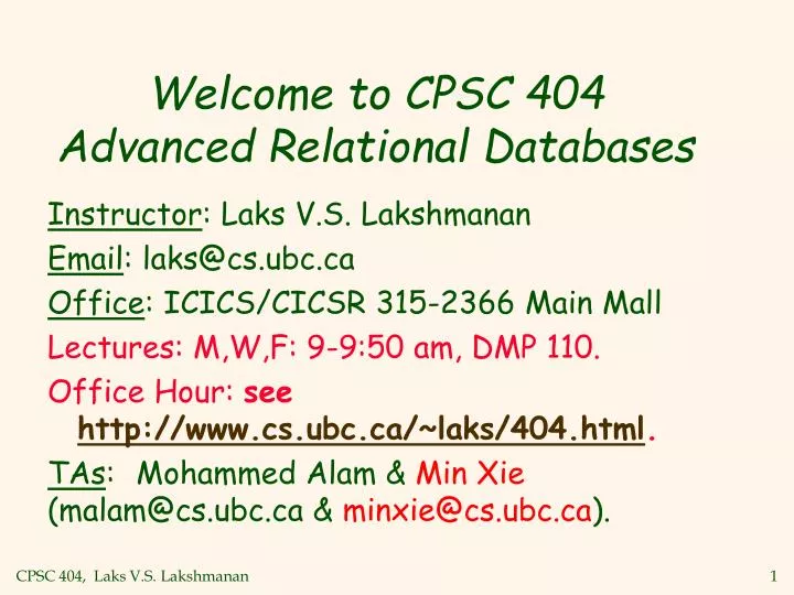 welcome to cpsc 404 advanced relational databases