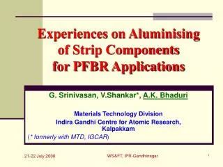 Experiences on Aluminising of Strip Components for PFBR Applications
