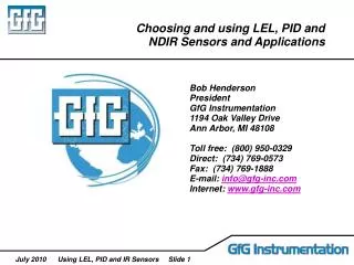 Choosing and using LEL, PID and NDIR Sensors and Applications